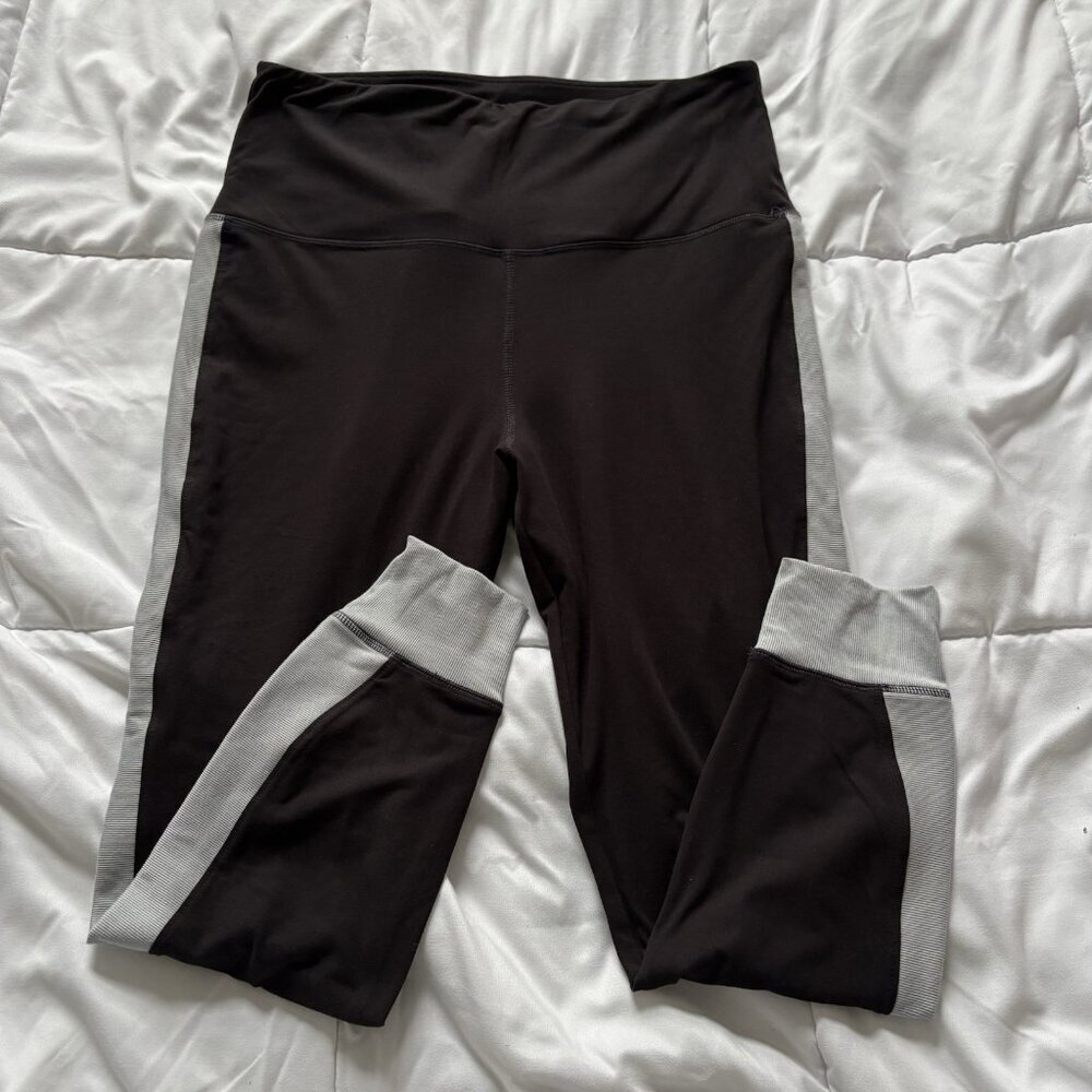 Zelos Womens Size XL Leggings Black Gray Striped Ankle Workout Training Yoga Gym